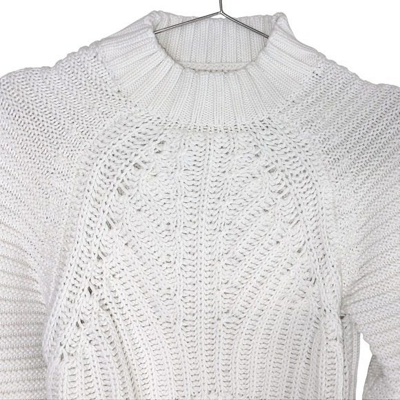 ChicWish Womens Sweater Sz S White Cable Knit Balloon Sleeve Cropped Cozy Casual - Picture 8 of 13